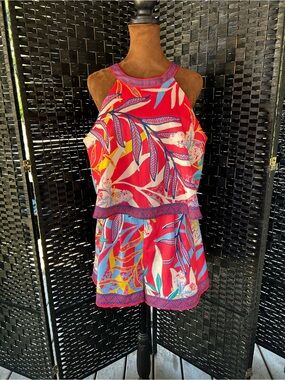 Flying tomatoes, exotic romper, geometrical.